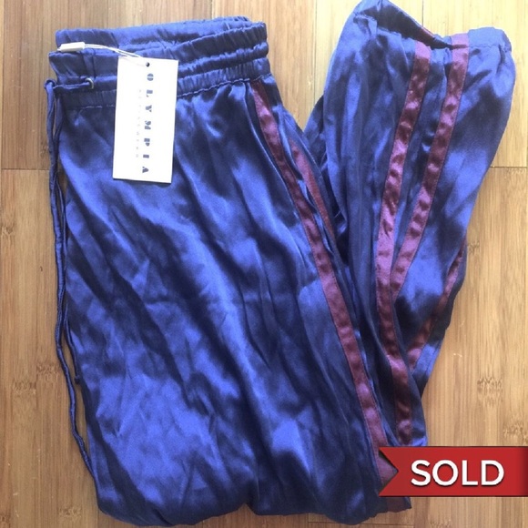 Olympia Activewear Pants - Olympia Activewear 100% silk Alix pant Navy/Ruby